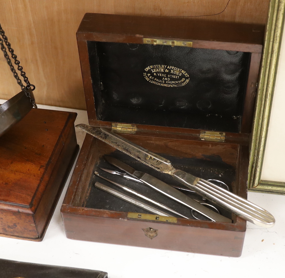 A Victorian cased mahogany microscope, signed Marratt London and other 19th century instruments